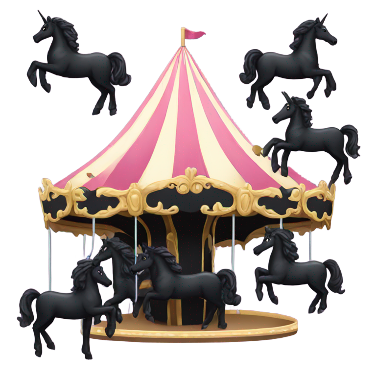 genmoji: A black carousel made up of dark unicorns detailed