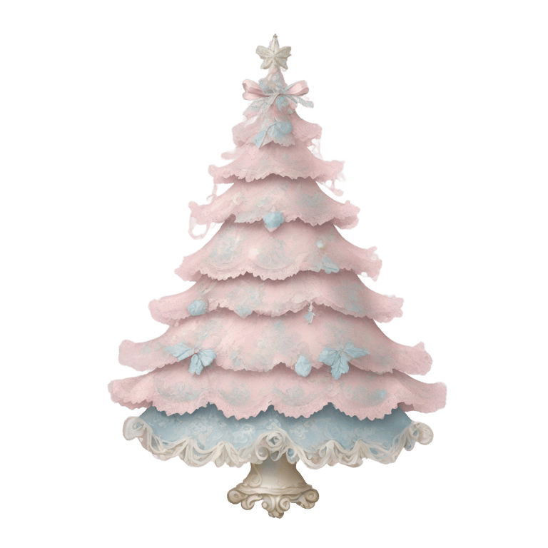 絵文字：vintage rococo light pink and blue christmas tree with lace and frills