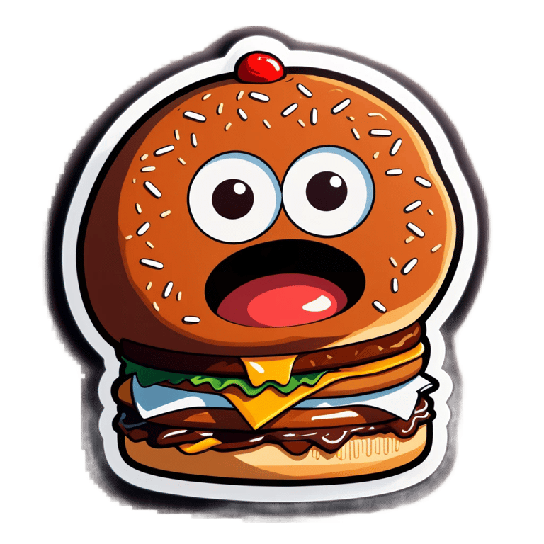 絵文字：ドーナツがカニバーガーを可愛く食べる