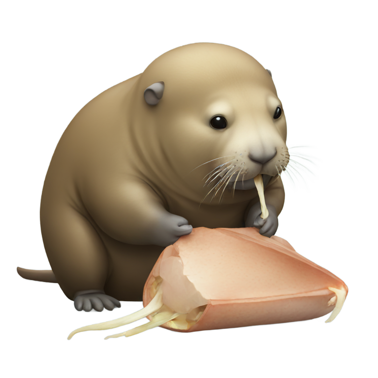 絵文字：セイウチマウスが食べる