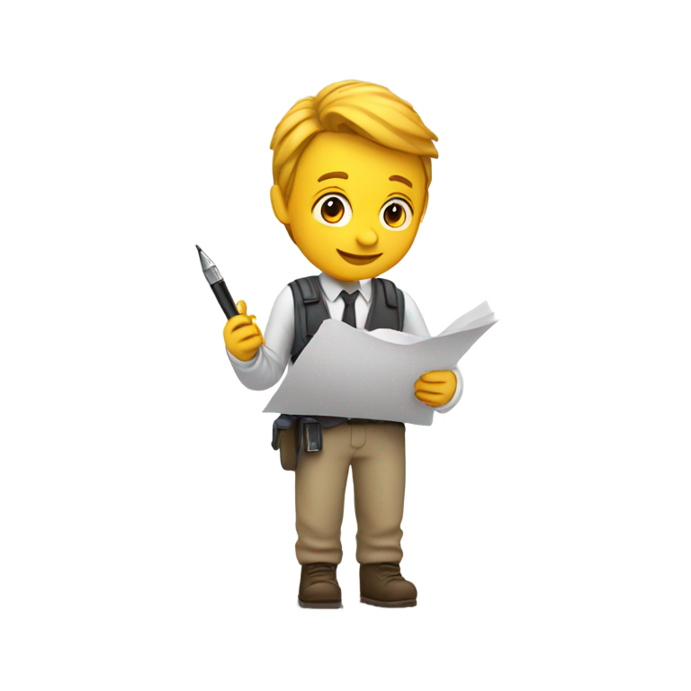 genmoji: field journalist with pen and paper writing a news story