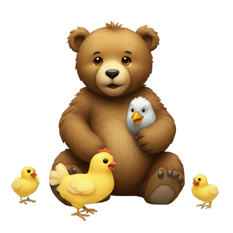 genmoji：British bear with baby chicken as friend