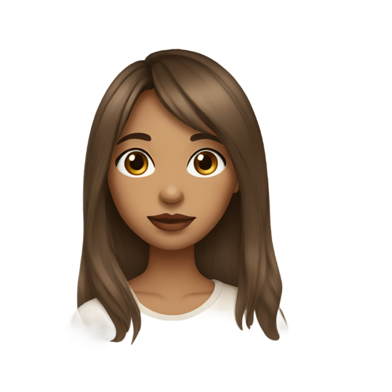 genmoji: light brown girl, brown long hair, long face, thin nose, dark eyes, curtain bangs hair, eyelashes, normal lips