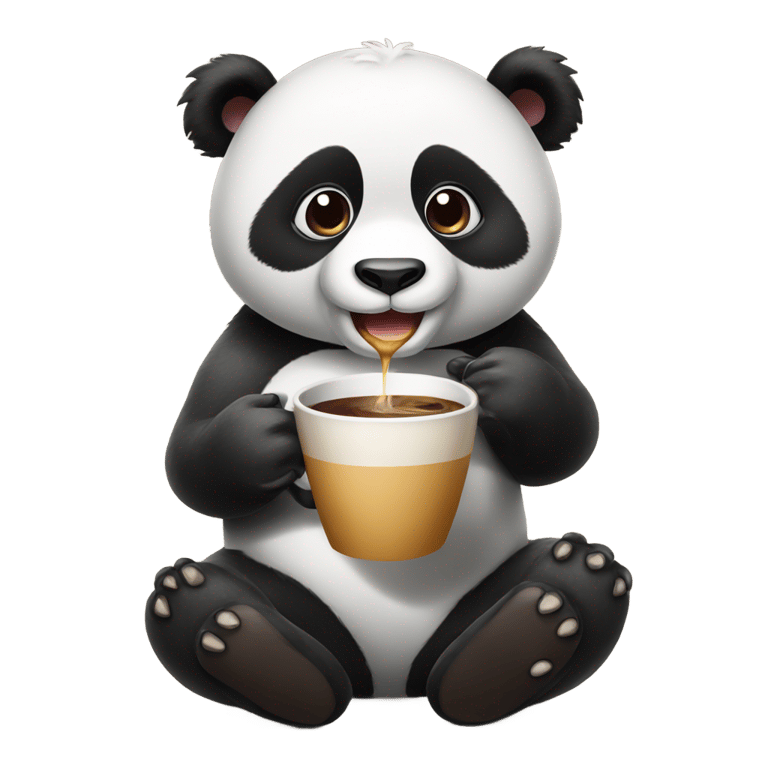 genmoji: a panda drinking coffee