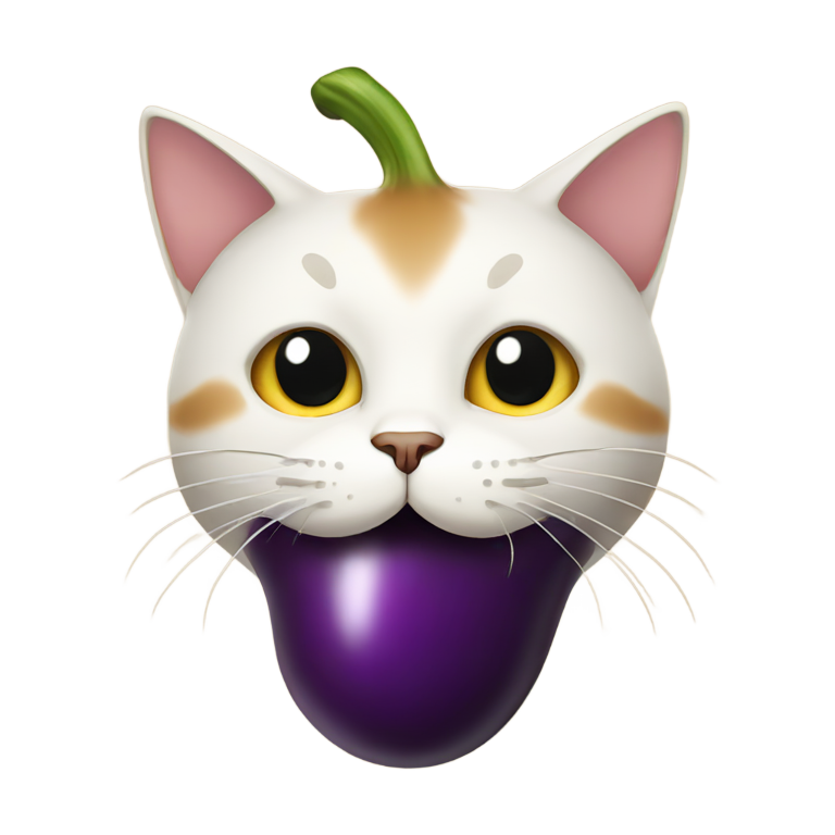 絵文字：口にナスを持った猫