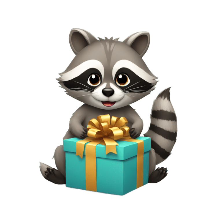 genmoji : Raccoon with a present