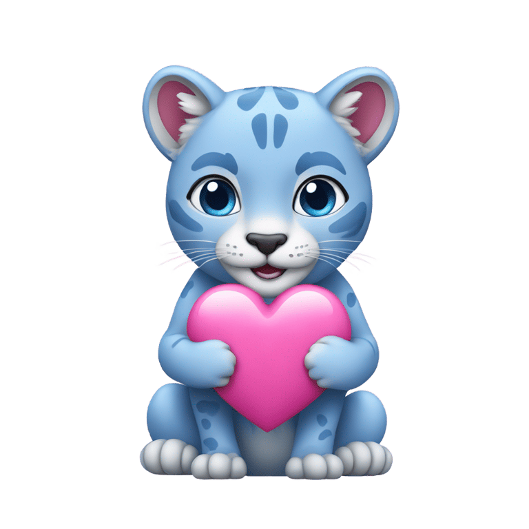genmoji：蓝色美洲狮抱着粉红心