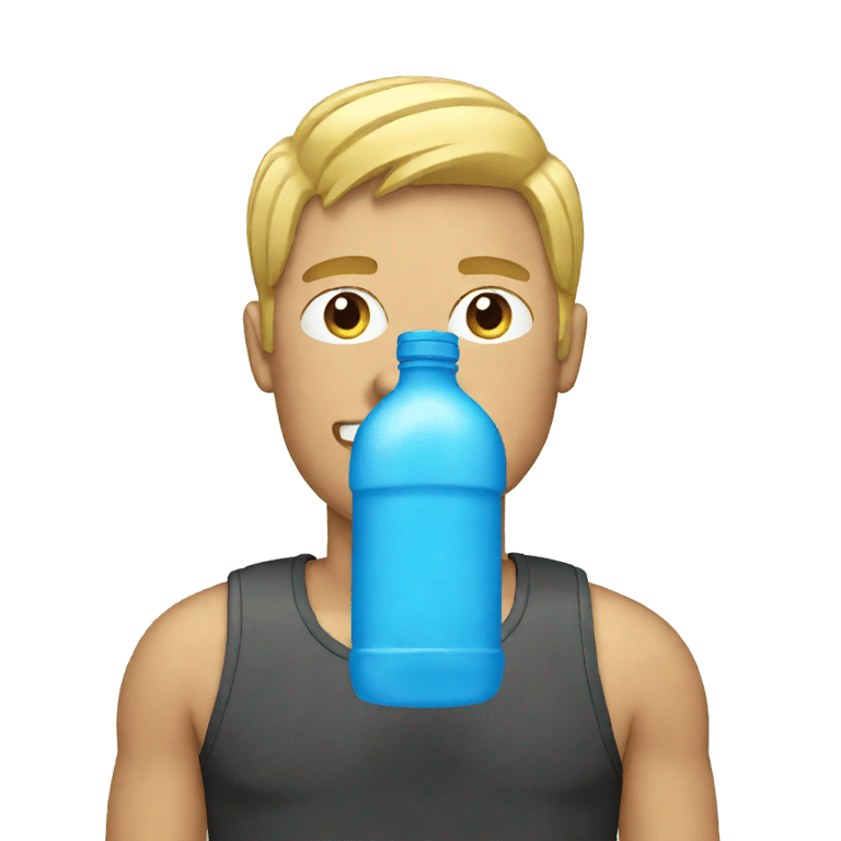 絵文字：ライトヘアの男性が青い水筒から飲んでいる