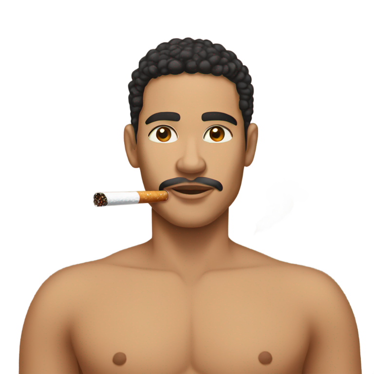 genmoji: Light skin hispanic (disrespectful) smoking while half naked