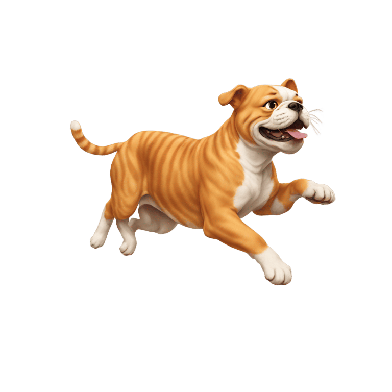 genmoji: a orange tabby chasing a bulldog