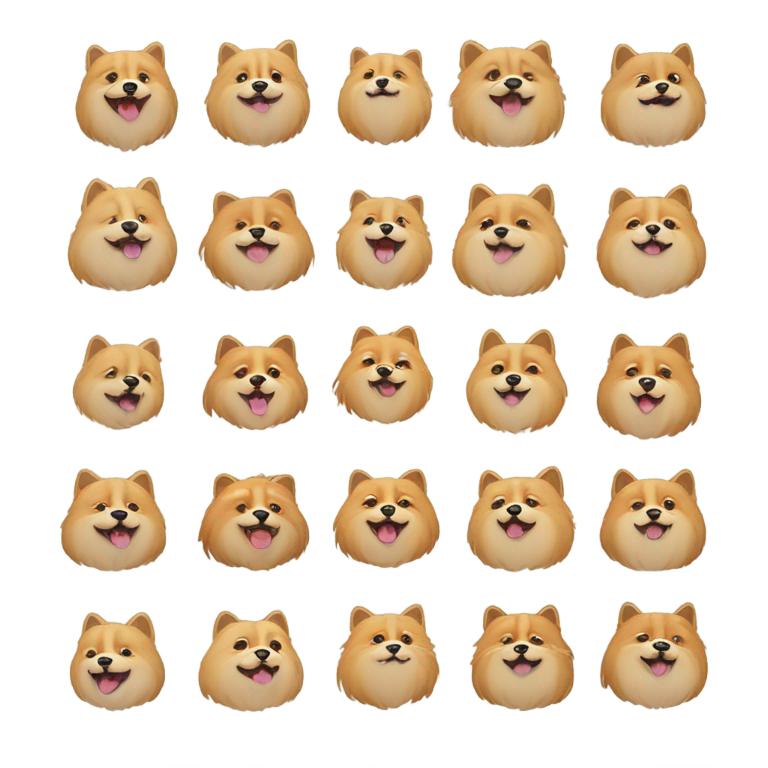 genmoji：一套基于博美犬的吉卜力风格简约WhatsApp表情包，包含快乐、悲伤、兴奋、哭泣、大笑、微笑、哭泣、记笔记、思考、提问、恐慌等情绪。