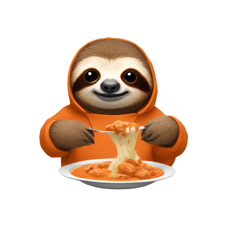 絵文字：ナイキのセーター着たナマケモノがバターチキンを食べる