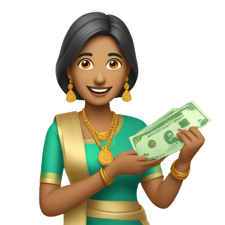 genmoji：快乐的印度女人拿着钱