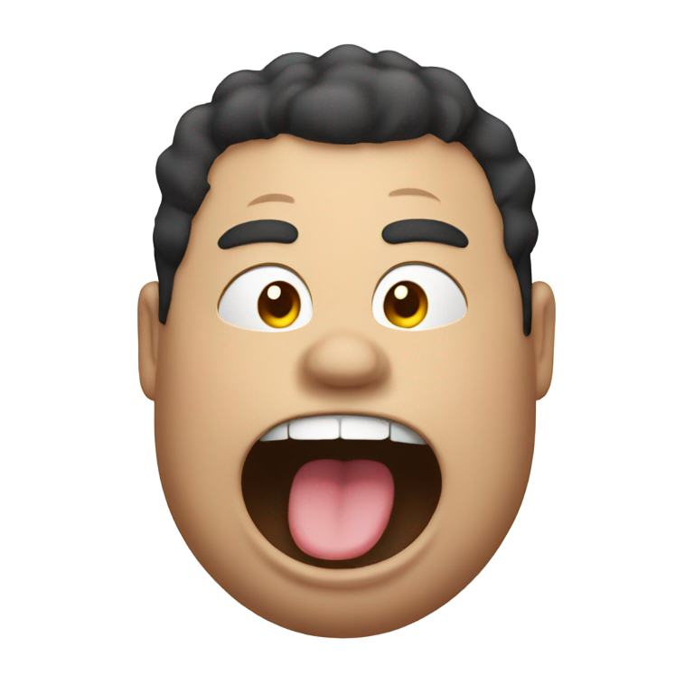 genmoji: Fat guy with big tongue out with no shirt