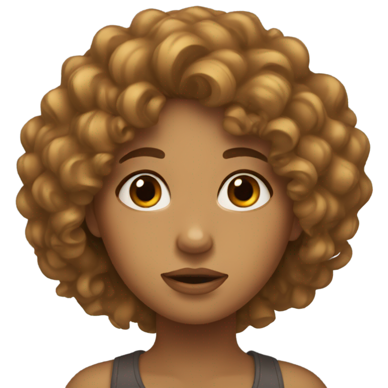 genmoji：a light brown girl with curly hair stressed