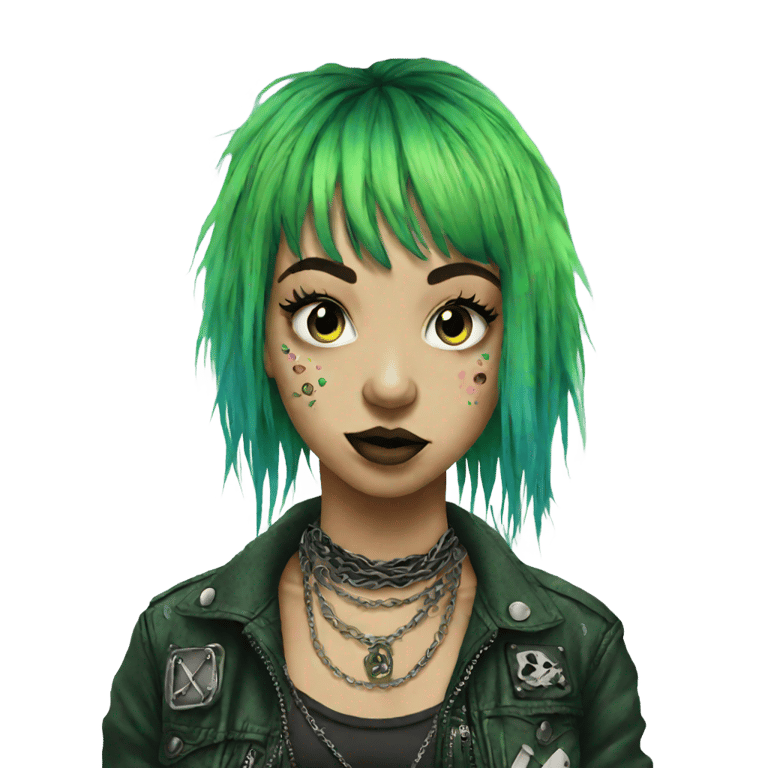 genmoji：绿色渐层发的 crust punk少女