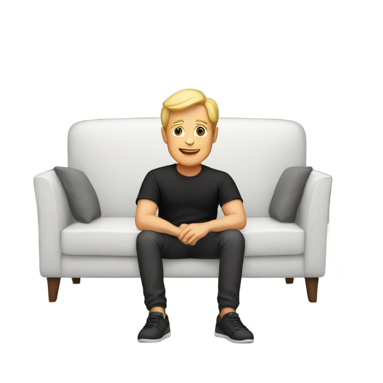 genmoji：50岁白人男性穿着短裤和黑色衬衫，坐在沙发上