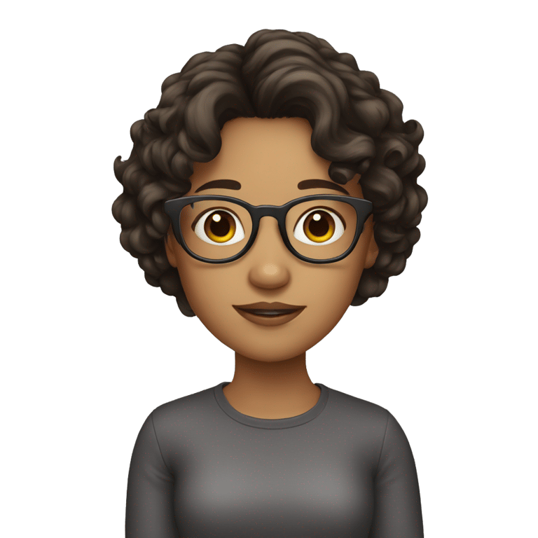 genmoji : A girl with dark brown wavy hair and glasses