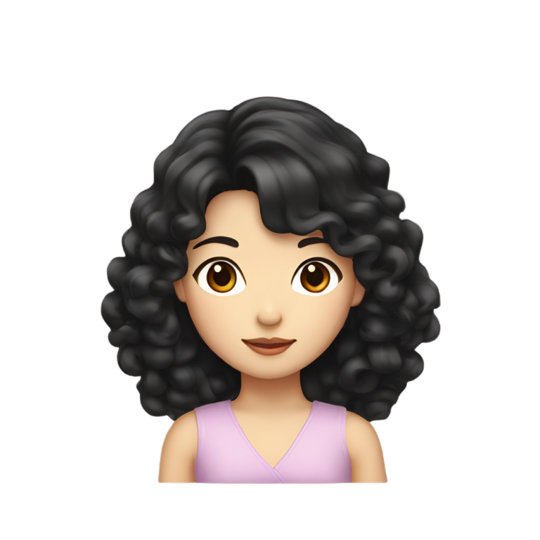 genmoji：一位亚洲女孩，黑色卷发，深棕色眼睛，肤色白皙。