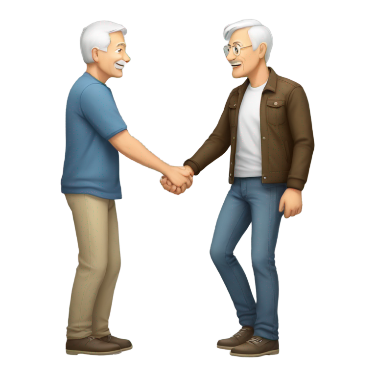 genmoji：白 - 老年男子与年轻男子牵手。拍打臀部