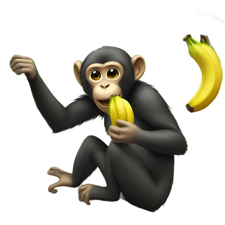 絵文字：バナナの木でサルがバナナを食べる