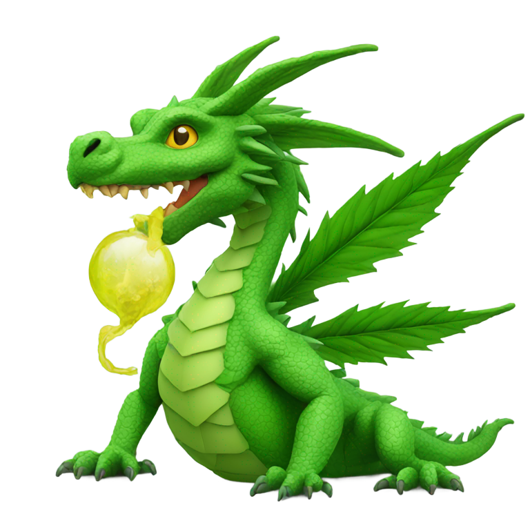 genmoji : Dragon en cannabis, composé de la plante de cannabis.