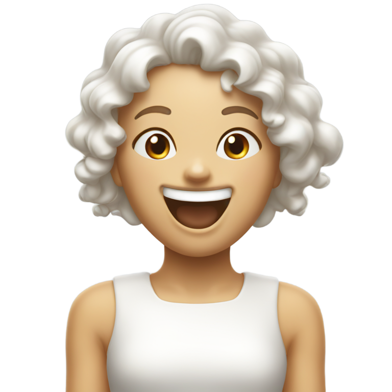 genmoji：开心女孩穿着剪裁连衣裙吐舌头被白色泡沫喷洒