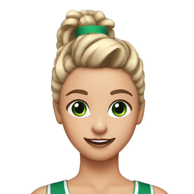 genmoji : Pom-pom girl avec un chignon désordonné et des yeux bleus et verts