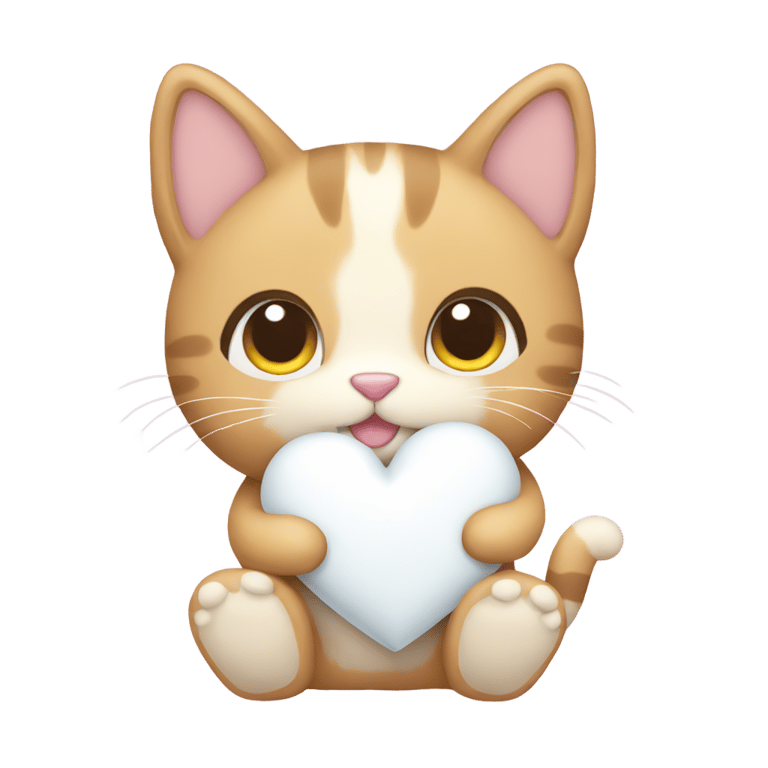 genmoji : plushie cute cat, holding several white hearts