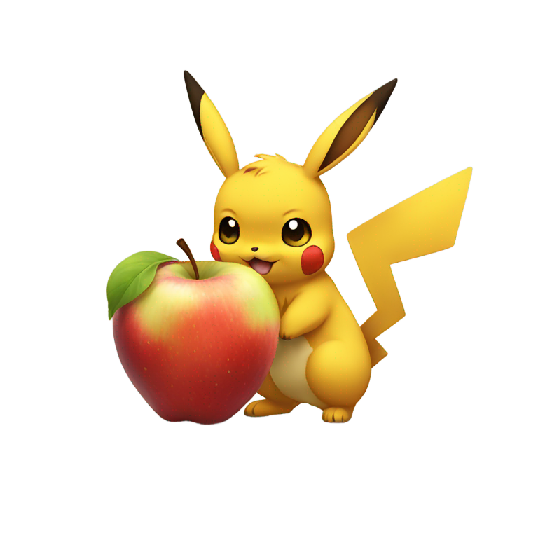 genmoji : Évoli et Pikachu mangeant une pomme entière