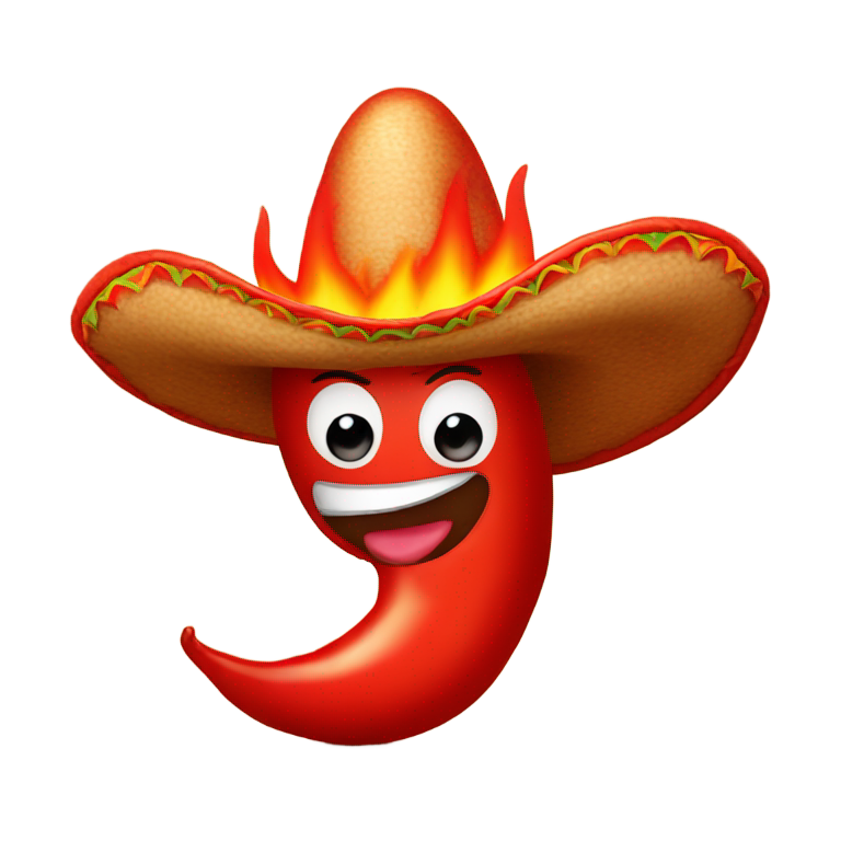 genmoji: red hot chile with flames, sombrero and smiling