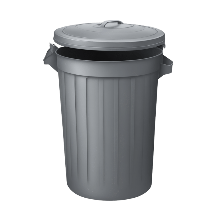 genmoji : Une poubelle de ville ouverte de profil. Sans couvercle.
