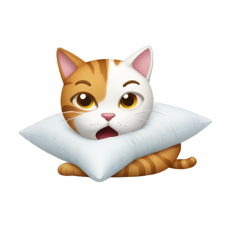 genmoji : Chat déchire un oreiller avec sa bouche