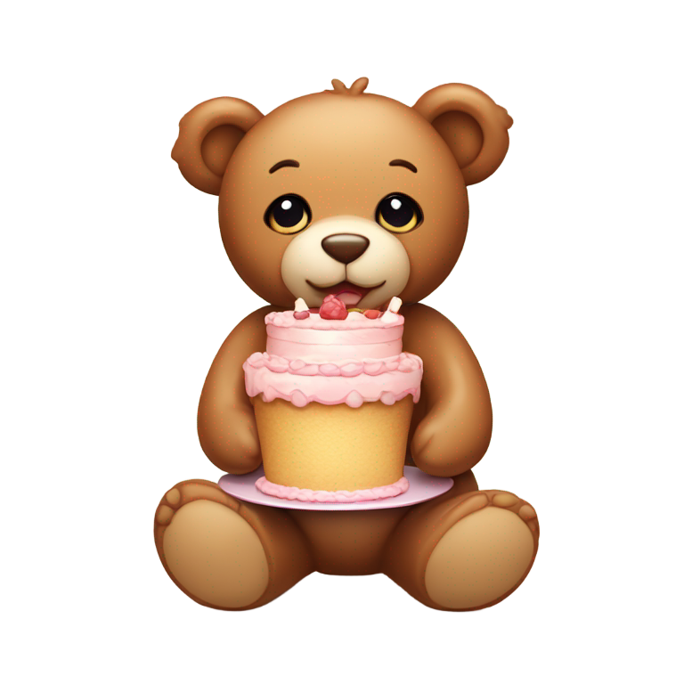 genmoji: Cute Teddy bear with bow holding cake
