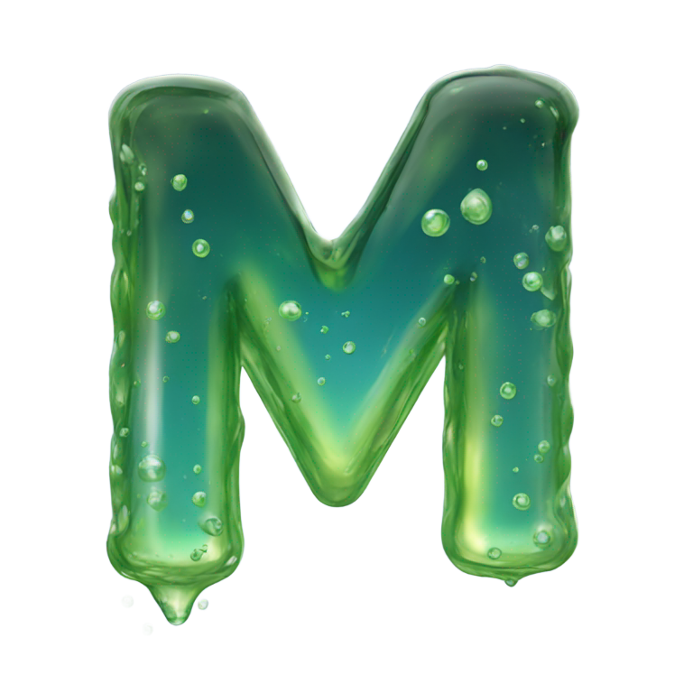 genmoji: Letter m made out of mercury element liquid