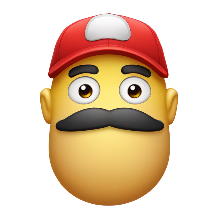 genmoji: grumpy Emoji with a red flexfit basecap and a moustache