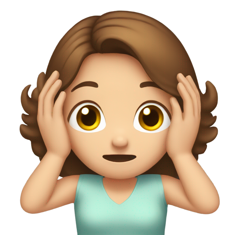 genmoji：brown hair girl covering entire ears with hands scared