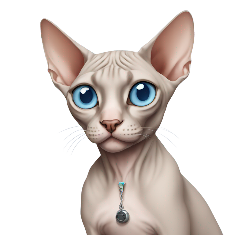 genmoji：无毛猫。蓝眼睛。猫在抽烟。
