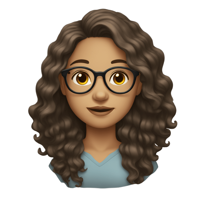 genmoji : A girl with light skin, glasses, and long wavy dark brown hair, She is wearing round