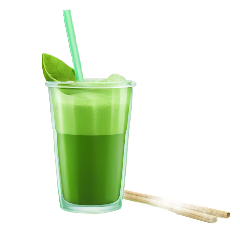 genmoji：make a green matcha drink with a clear straw in a clear glass cup