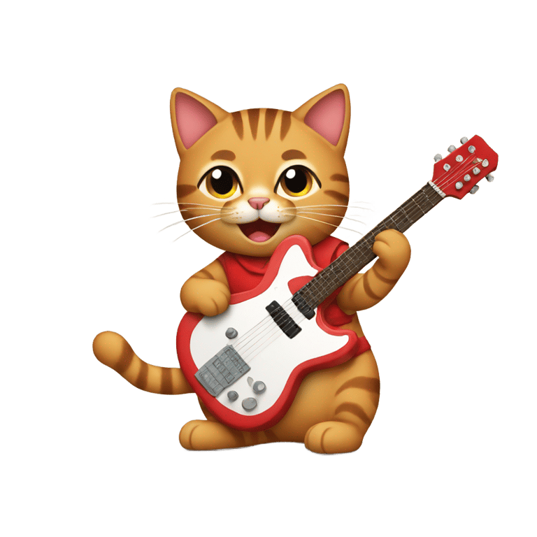 絵文字：tabby cat playing a red guitar