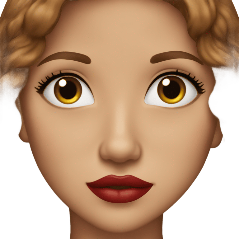 絵文字：Girl brown hair red lips lashes