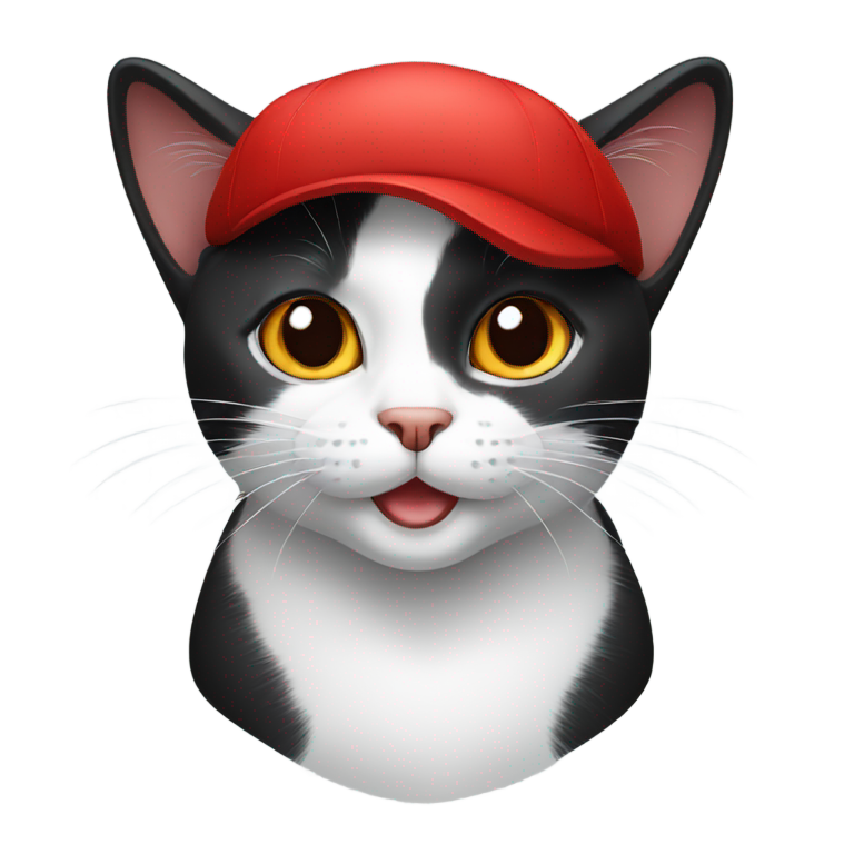 genmoji : Chat noir et blanc avec un bonnet rouge