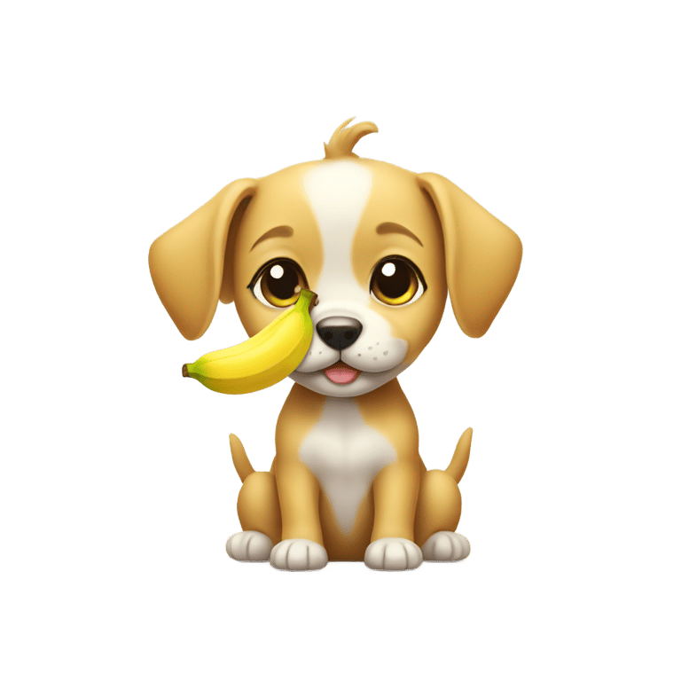 絵文字：バナナの皮を頭にかぶった可愛い子犬