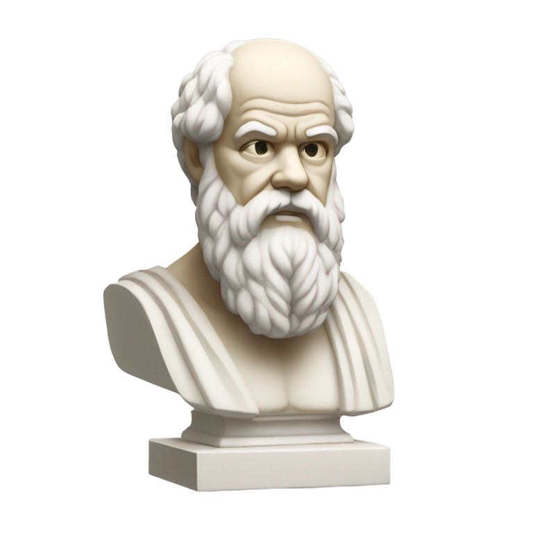 genmoji : Statue de Socrate en blanc, demi-corps