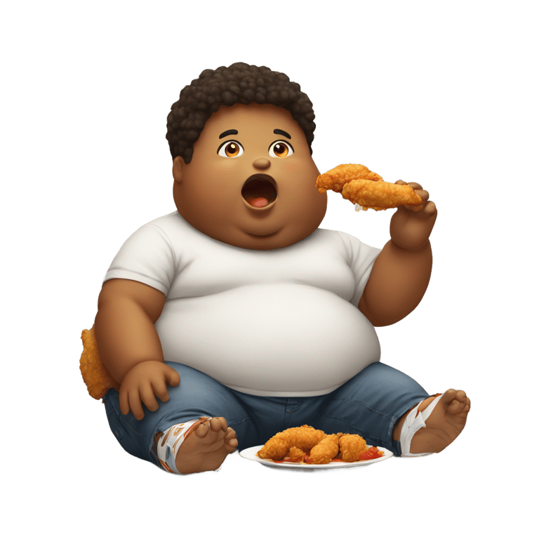 genmoji : Fat kid eating fried chicken