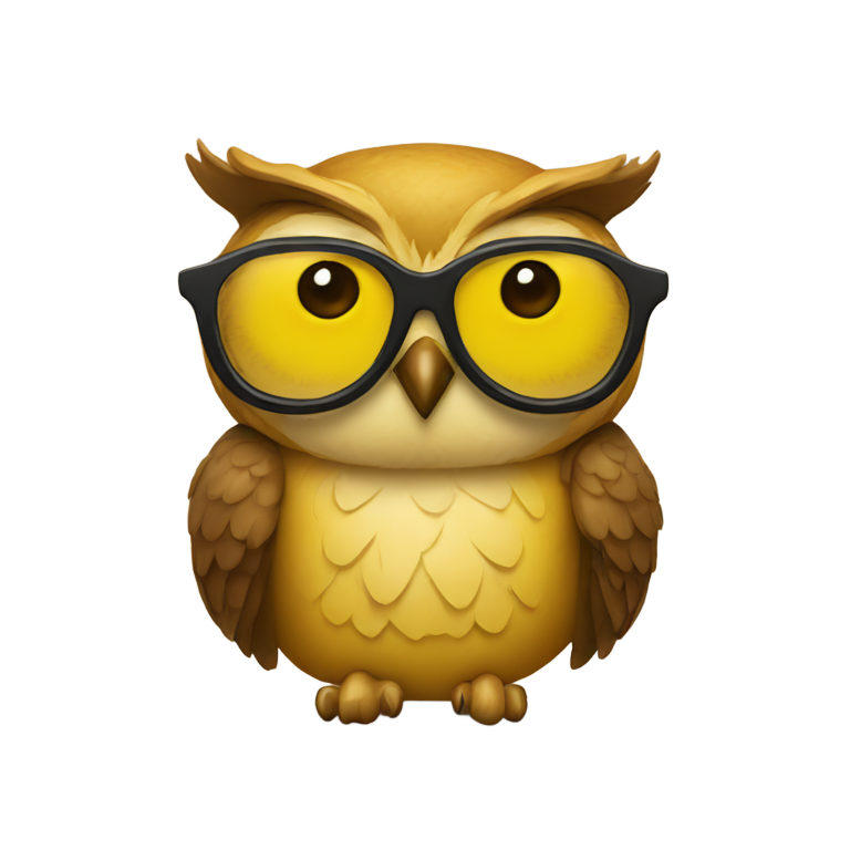 genmoji: Yellow owl With Triangle Brown glasses