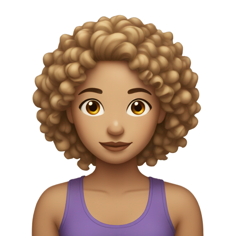 絵文字：そばかすのある軽い肌の女の子がカーリーヘアでヨガをしている
