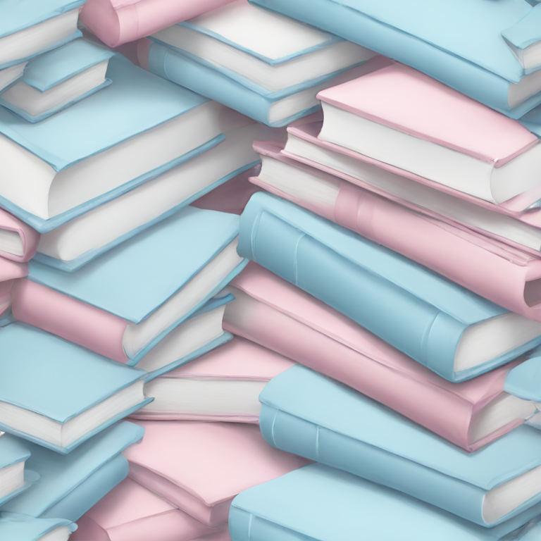 genmoji: A pile of books in baby blue, baby pink and white