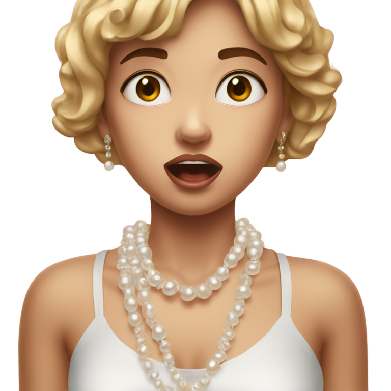 genmoji：震惊的女孩抓住珍珠项链，下巴掉了下来